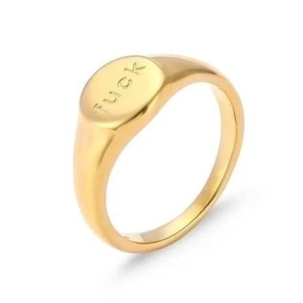 Dainty 18K Gold Plated Stainless Steel "f@&!" ring‎ Size 7